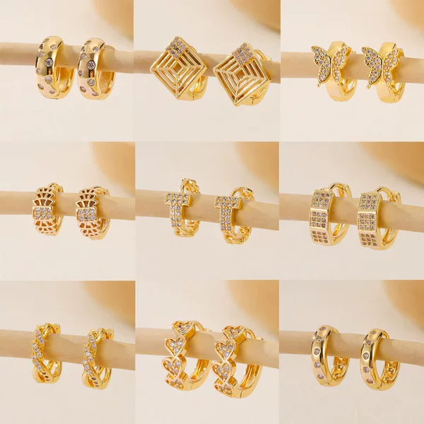 Cross-Border Selection of New Fashion Jewelry Zircon Copper Gold-Plated Earrings Jewelry Women's Popular Multi-Style Earrings