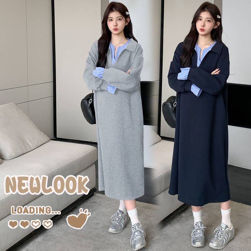Maternity Autumn Dress Trendy Mom New Autumn Stylish Loose Slimming Elastic Spliced Striped Long Dress Maternity Autumn Dress Trendy Mom New Autumn Stylish Loose Slimming Elastic Spliced Striped Long Dress
