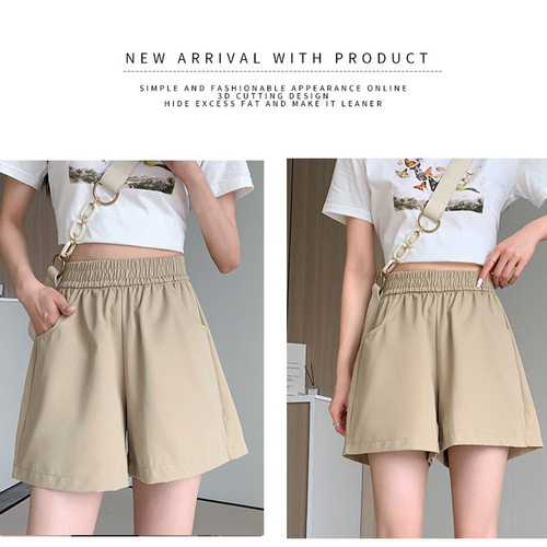Summer Cross-border Leisure Shorts for Women, Washed Cotton Work Pants, Export Loose High-Waisted Wide Leg Pants for Women, Versatile Three-quarter Pants
