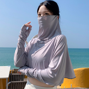 Ice Silk Sun Protection Clothing for Women with Hood, Long-Sleeved Sun Protection Shirt, Outdoor Travel Clothing, Anti-Uv Shawl, Wholesale Sun Protection Shawl