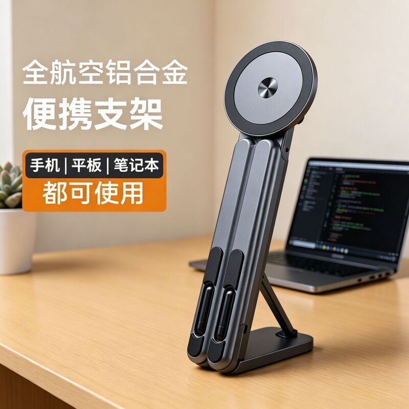 New Magnetic Aluminum Alloy Mobile Phone Holder, Portable Multi-Functional Tablet Phone and Laptop Universal Lazy Stand New Magnetic Aluminum Alloy Mobile Phone Holder, Portable Multi-Functional Tablet Phone and Laptop Universal Lazy Stand