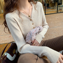 V领针织衫毛衣女秋冬2025新款白色打底衫小香风内搭长袖上衣外穿