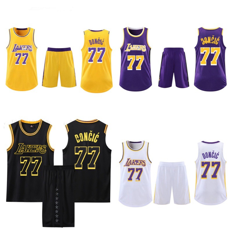Factory direct adult children basketball uniforms suit Lakers East Qiqi No. 77 jersey primary and secondary school students training uniforms