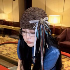 设计感细闪蝴蝶结丝带手工镂空包头帽女y2k辣妹冷帽时髦复古帽潮