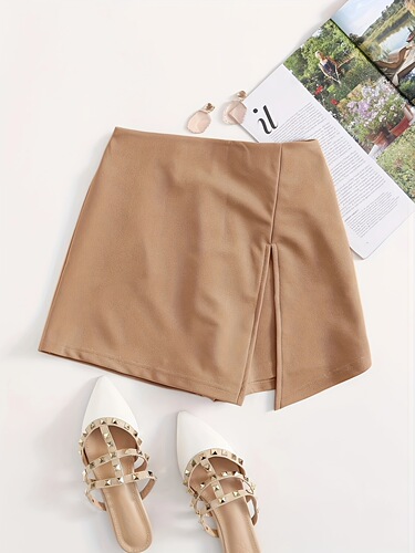 Women's Elastic Waist Slit Skirt Casual Solid Color