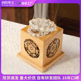 水晶消磁圣木燃烧器皿塔香盘香炉白鼠尾草净化盒竹制几何图形容器