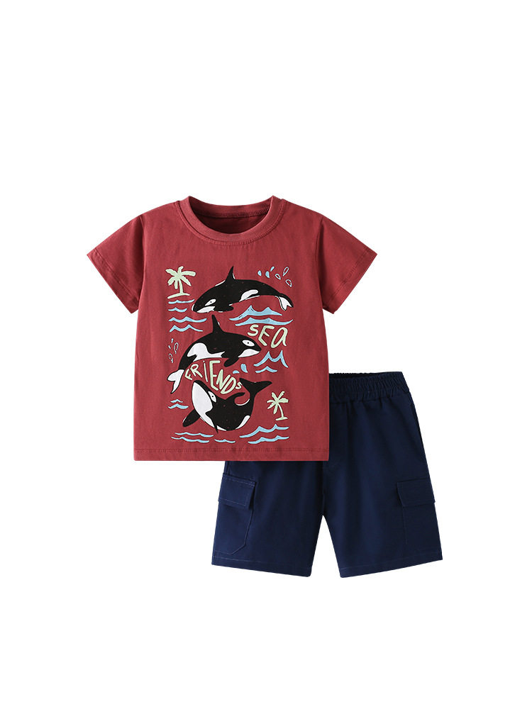 Traje para niños malwee transfronterizo nueva camiseta de cuello redondo traje de dos piezas de verano para niños pequeños y medianos europeos y americanos