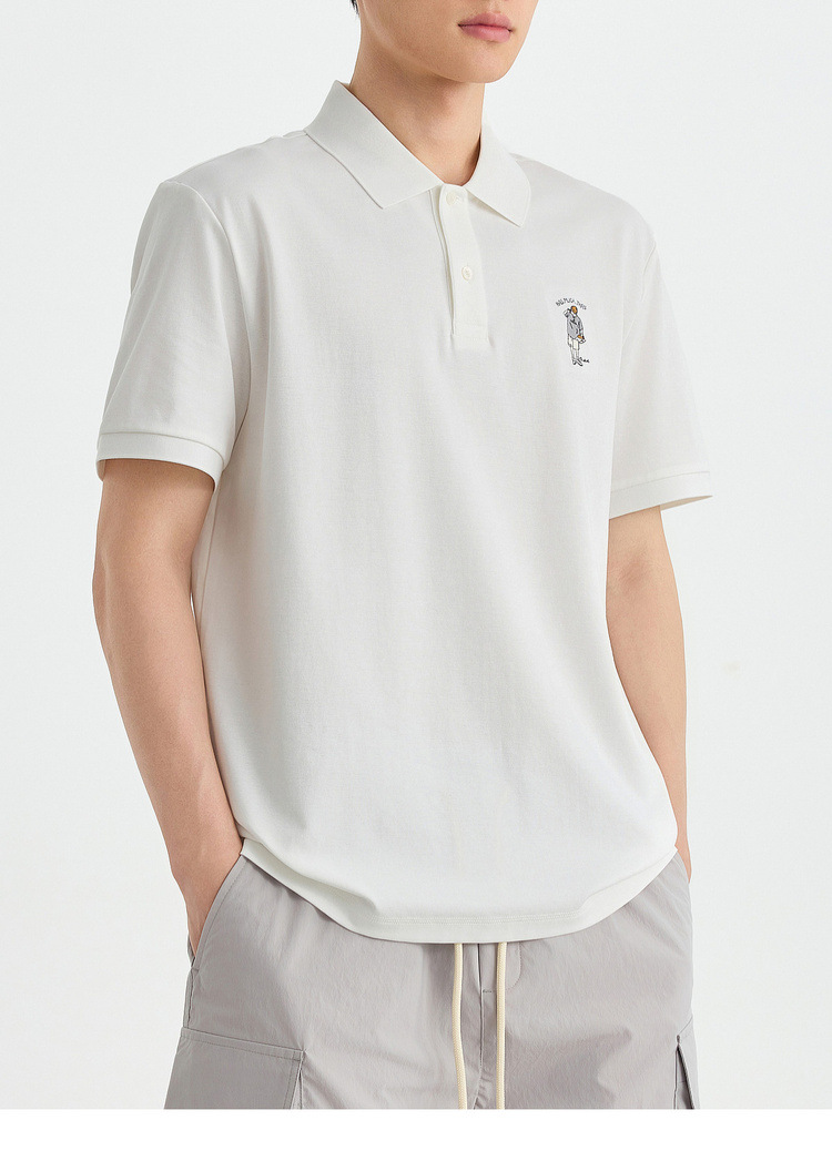 Áo polo nam cổ bẻ thêu họa tiết, tay ngắn, chất liệu cotton pha — đen chi tiết 25