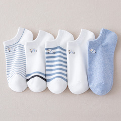 Blue Socks for Girls Spring and Summer Thin Slip-On Socks Summer Low Top Light Mouth Cute Japanese Style Short Socks Cartoon Cotton Socks Wholesale