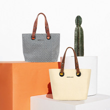 假日托特包包女编织包PP草十字编织单肩包大容量现货通勤包代发