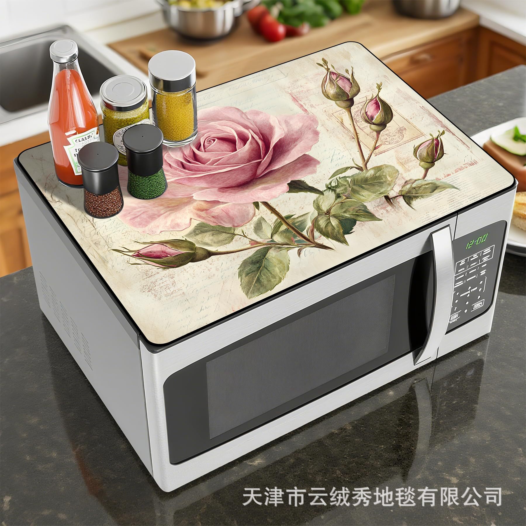 亚马逊新款美式花卉微波炉盖垫冰箱洗衣机大理石吸水防滑硅藻泥垫