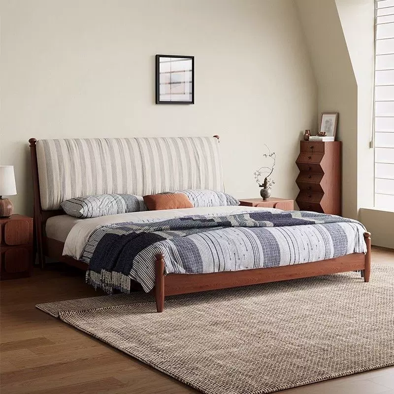 中古风实木床主卧高端大气1米8双人床靠背垫软包软床