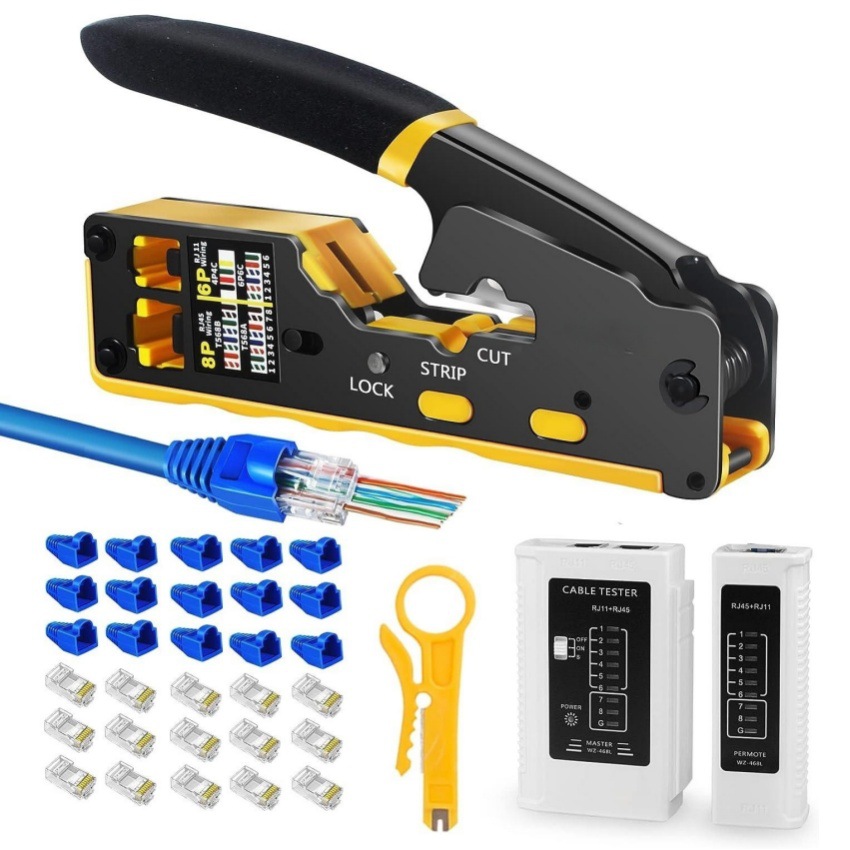 RJ45 다기능 네트워크 클램프 슈퍼 5 크리스탈 헤드 8P6P 네트워크 도구 블레이드 매칭 조합 스루 홀 클램프