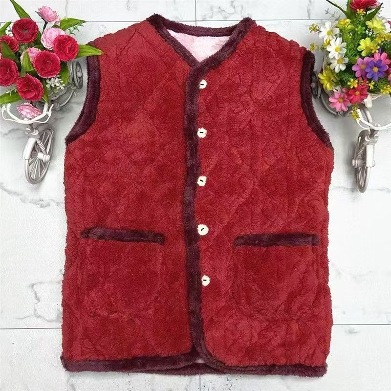 Middle-Aged and Elderly Mothers' Winter Vest Three-Layer Velvet Thickeneded Quilted Flannel Vest Outer Wear Warm Home Clothes