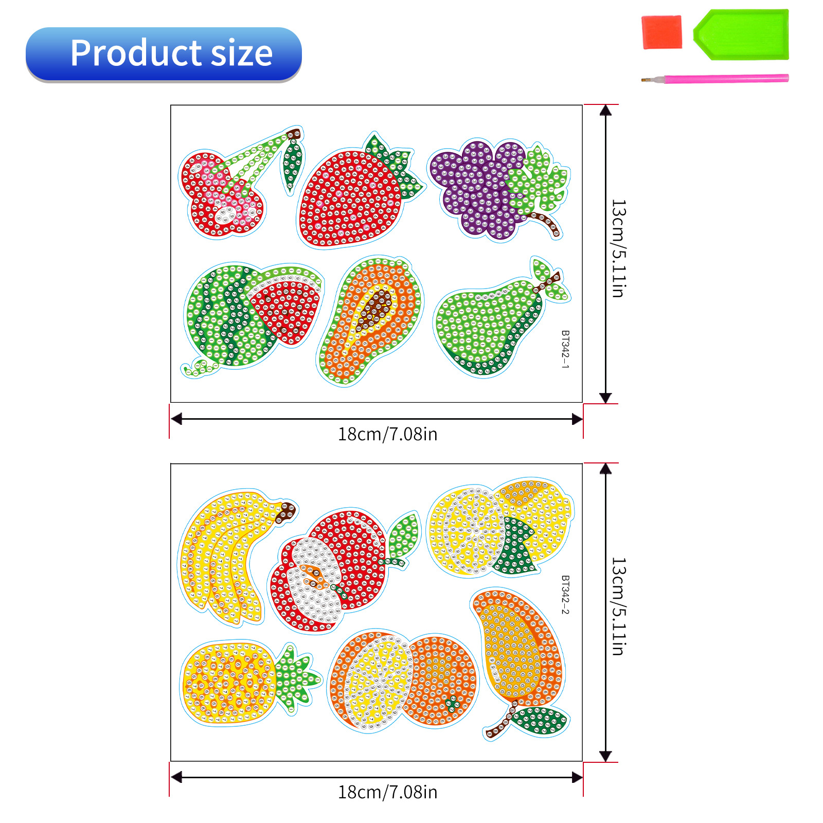 Ventas calientes de dibujos animados de frutas de diamante dibujo aleatorio DIY pinturas de mampostería pegatinas de pared pegatinas hechas a mano pegatinas de niños cristal brillante diamante