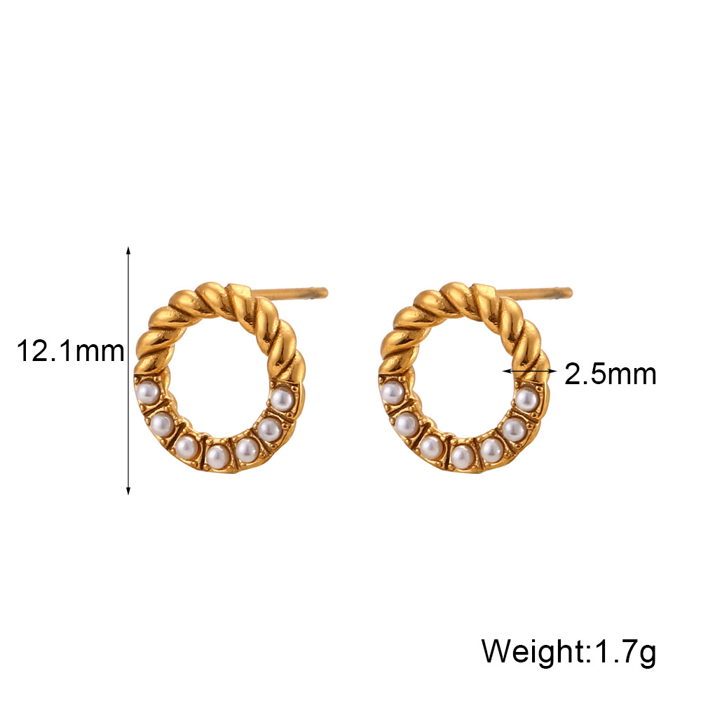 Fashion Round Stainless Steel Plating Artificial Pearls Zircon Ear Studs 1 Pair display picture 2