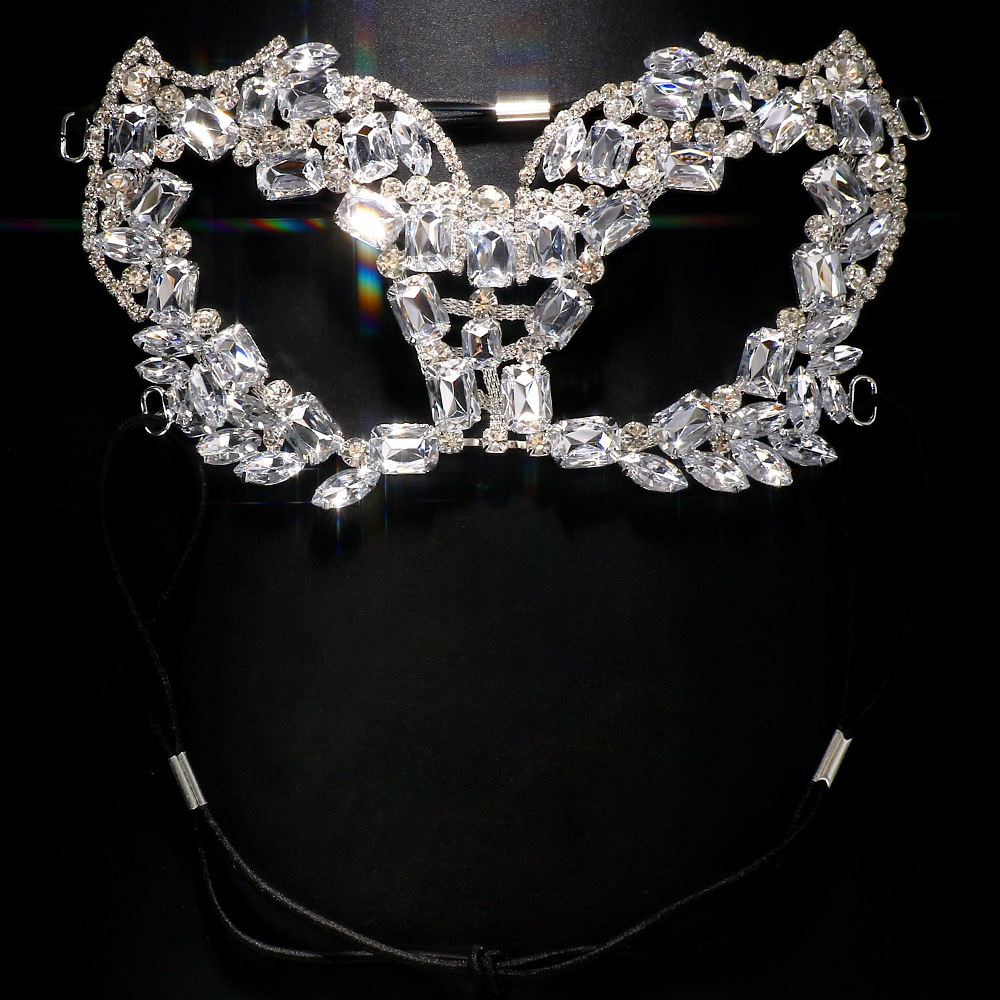 Máscara de diamantes de imitación de moda transfronteriza Bola de disfraces europea y americana decoración de la cara exagerada Halloween accesorios versátiles máscara