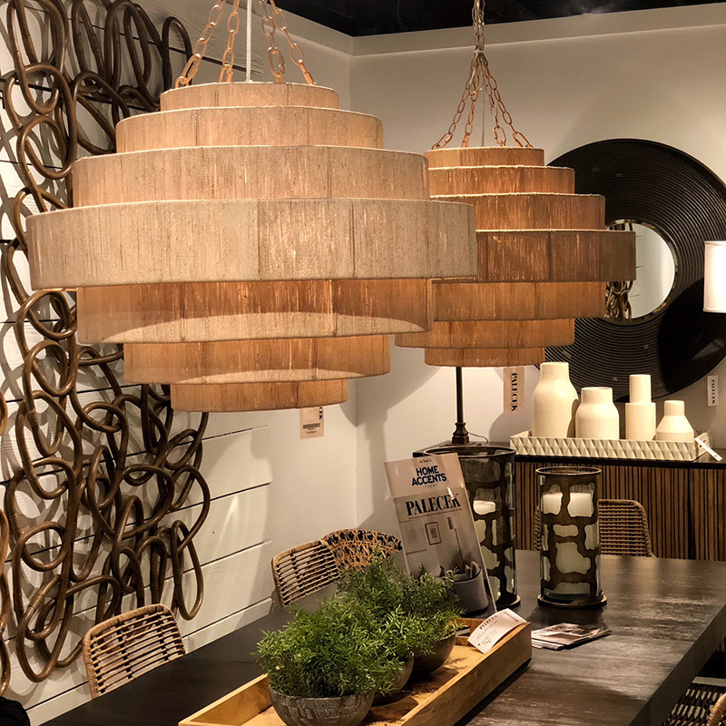 Japanese Restaurant Hanging Lamp-style Vintage Round Dining Table Lamp Handmade Rope-woven Tea Room Restaurant Room Dining Lighting