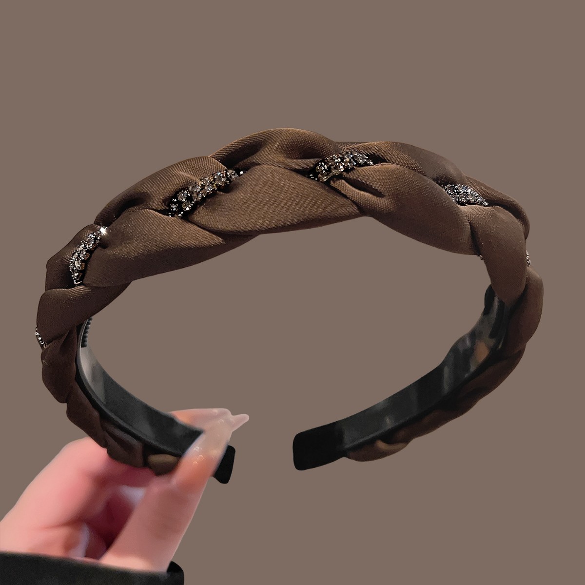 Brown satin rhinestone braid