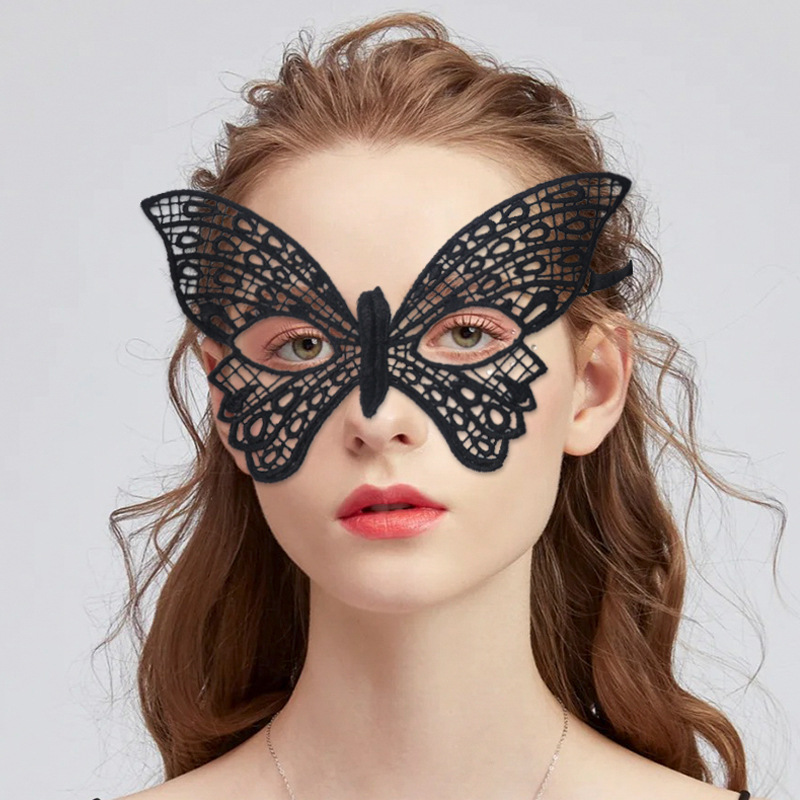 Transfronterizos exclusivos para ojos de encaje negro, fiestas de Halloween, máscaras de mitad de cara, suministros de Navidad