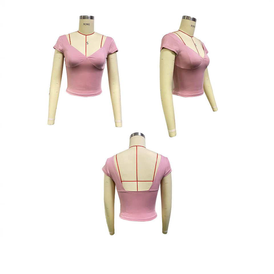 Ropa Y2K para Mujer, Comercio Exterior, Amazon, Top Corto Sexy con Escote en V, Color Sólido, Ajustado, Camiseta de Manga Corta image 5