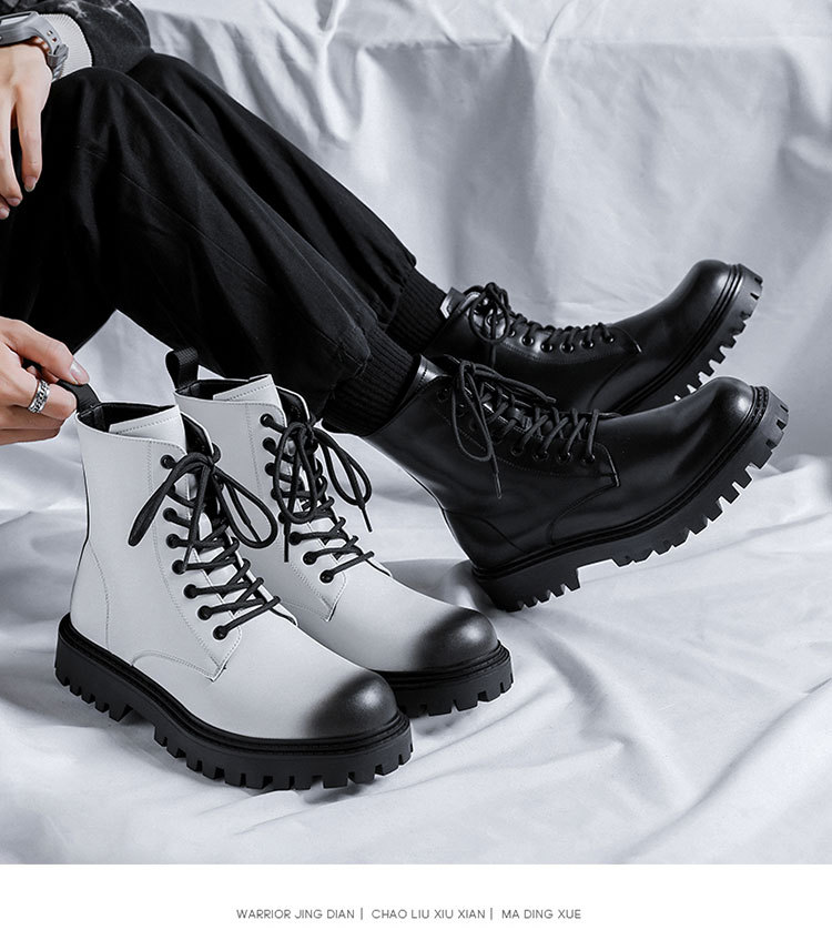 Men's British Style Leather Motorcycle Boots With Side Zip_voghion.com