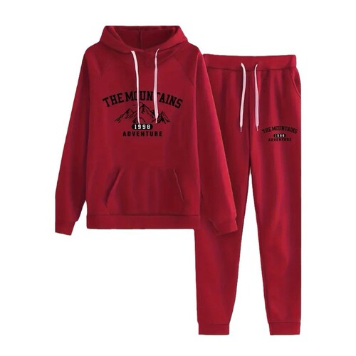 Independent station casual pullover hoodie set with letter print hoodie and pants set for women 0002
