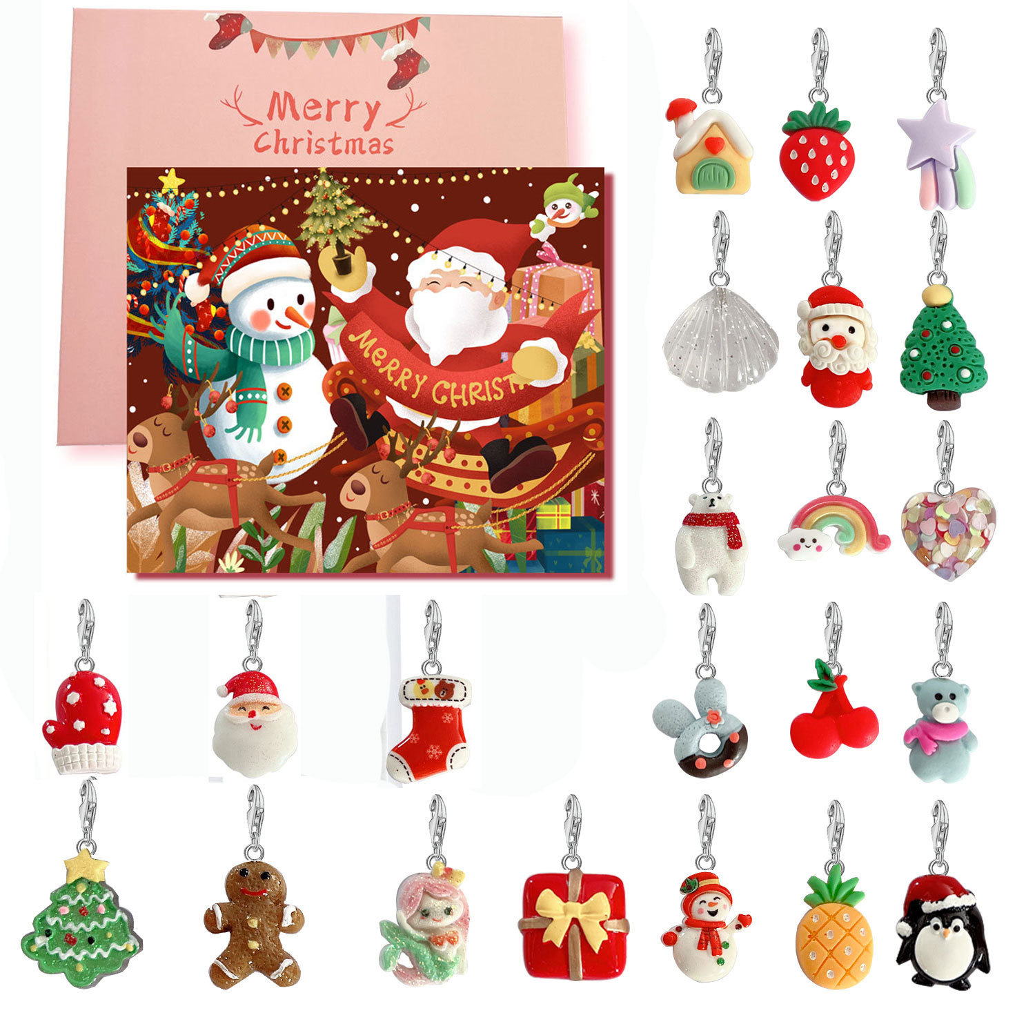 Nueva Navidad niñas joyería regalo cuenta atrás calendario Adviento DIY pulsera ciega caja de dibujos animados unicornio caja de regalo