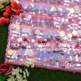 2021 吊片绣大小片多色渐变 粉色舞台装童装 亮片绣网纱 圆片面料