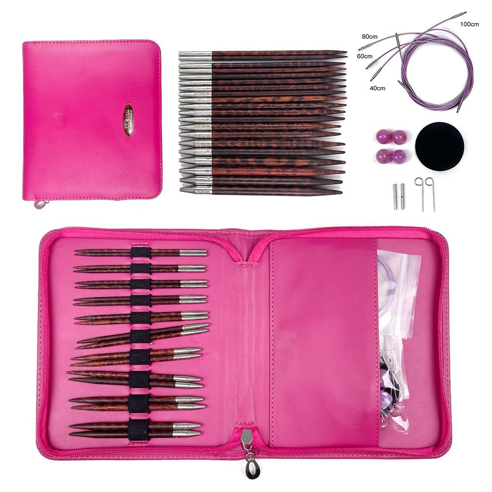 Herramientas transfronterizas de tejido de Amazon pulido a mano de madera serpentina desmontaje anillo aguja conjunto de 10 pares traje de PU