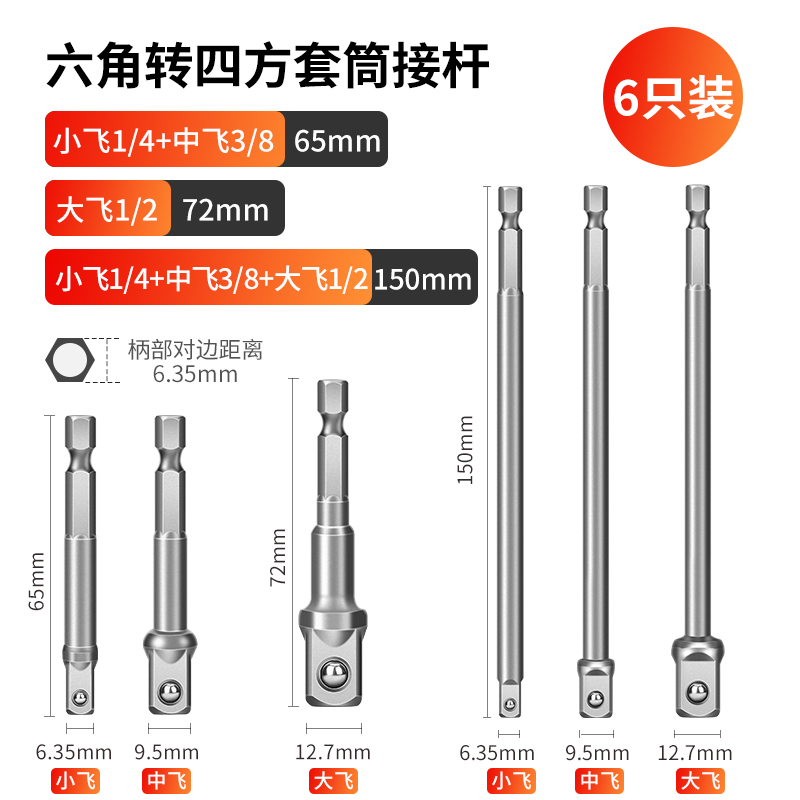 El mango hexagonal gira la barra de conexión del manguito de conexión de la llave eléctrica del taladro eléctrico de mano 6.3 gira 1 / 2 1 / 4 cuadrado