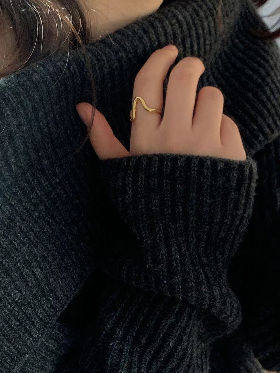 925 Sterling Silber Linien Offener Ring display picture 4