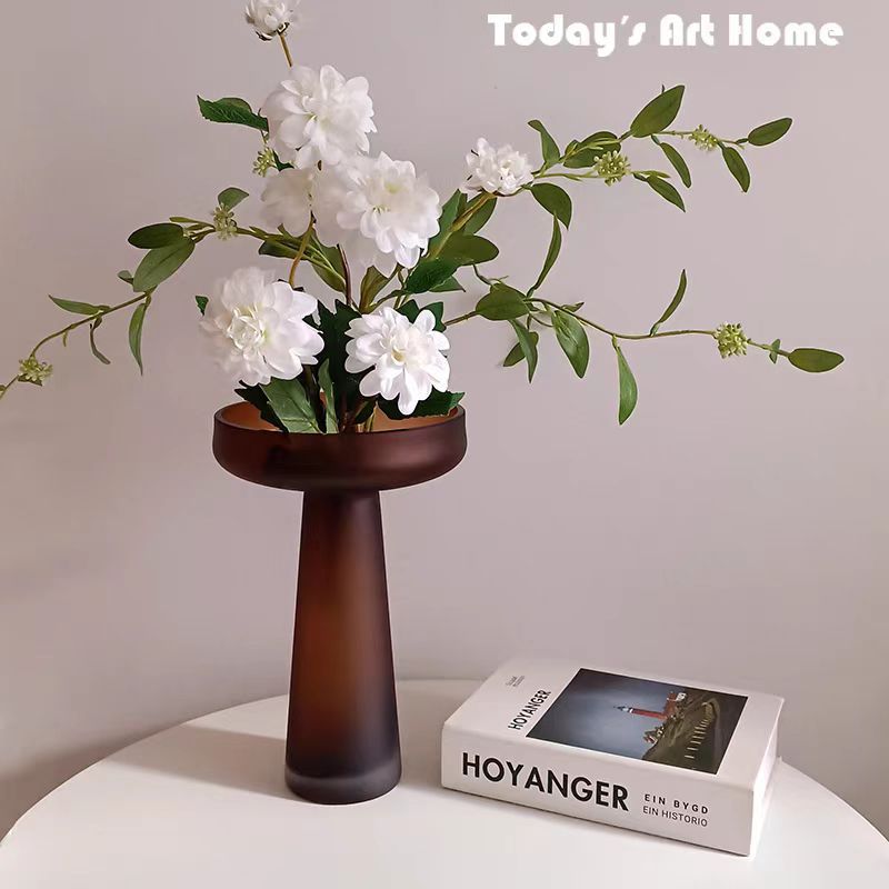 Vaso de vidrio esmerizado de alto nivel de alto valor de visualización del restaurante porche de flores decorativas adornos al por mayor simplista