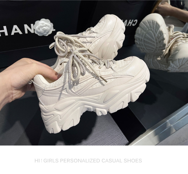 Spring Hot-Selling Dad For Women Fashionable Comfortable Thick-Soled Height-Increasing Sneakers Casual Versatile White_vogvips.com