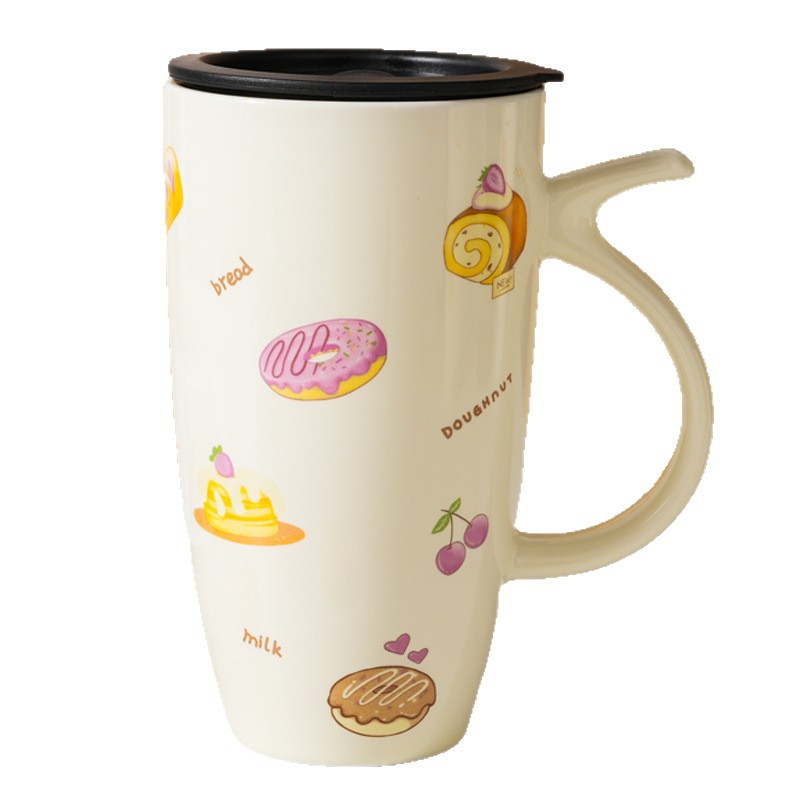 Donut pan y amor pareja taza de cerámica taza de agua de desayuno para hombres y mujeres taza de alto valor facial
