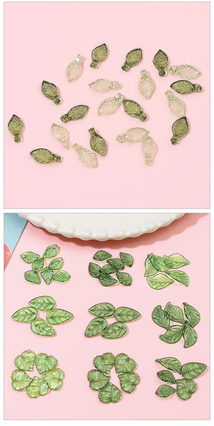 10 PCS/Package Quantity Acrylic Material 10 PCS/Package 5*10mm Hole 1~1.9mm Arylic Leaves Pendant