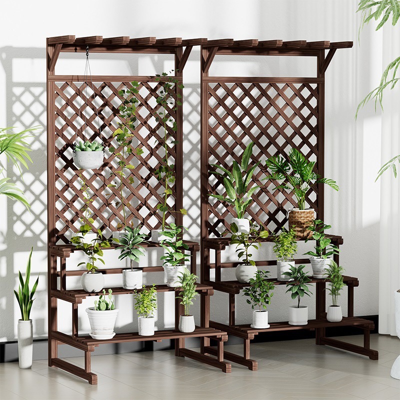 Soporte de flores de madera anticorrosión Soporte de maceta rejilla de piso estante de flores de patio interior madera maciza terraza de varios pisos al aire libre