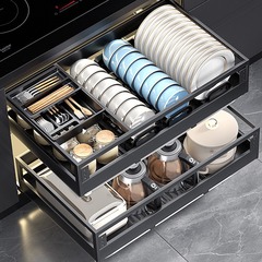 【小額批發】拉籃廚房櫥櫃雙層抽屜式碗籃收納調廚櫃碗碟拉藍