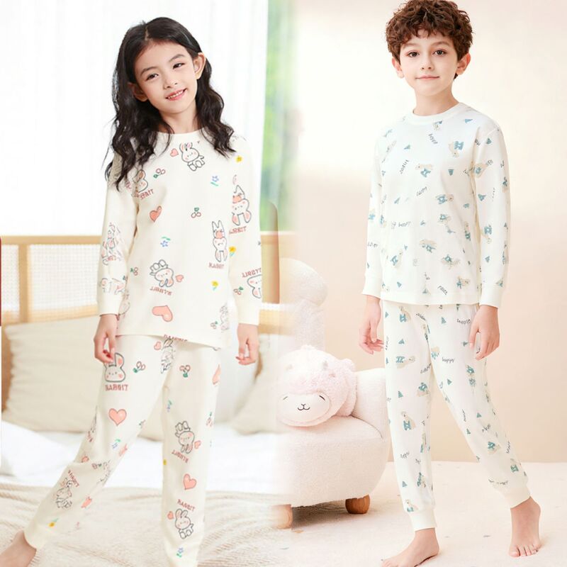 Children's Pure Cotton Intimates Set 40 Combed 100% Cotton Boys and Girls Home Clothes Autumn Clothes Autumn Pants Pajamas Kidsren's Clothing Wholesale
