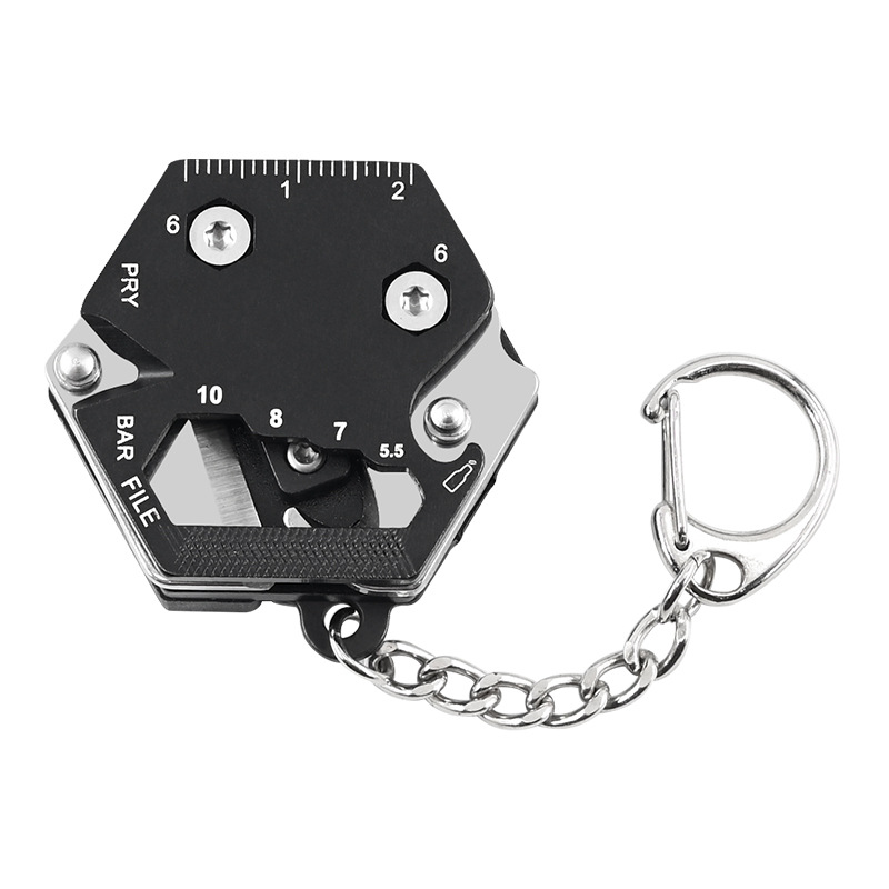 六角多功能硬币小折刀 迷你野营折叠硬币刀多功能便携钥匙扣折刀