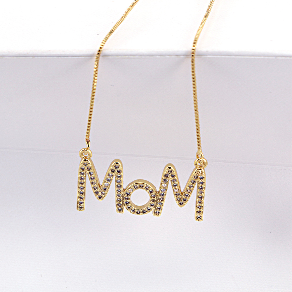 Fashion Summer New Letter Mother Mama Copper Simple Inlaid Zircon Necklace display picture 6