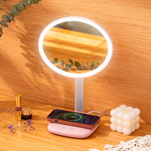 跨境多功能无线充智能化妆镜led补光灯桌面台灯学生宿舍驱蚊绿光