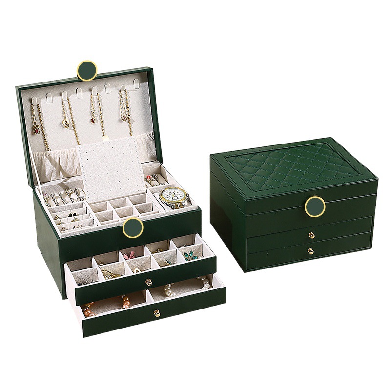 Caja de joyería de diamante de gran capacidad multifuncional, collar, anillo, caja de almacenamiento de joyas, caja de joyería anti-oxidación de tres capas