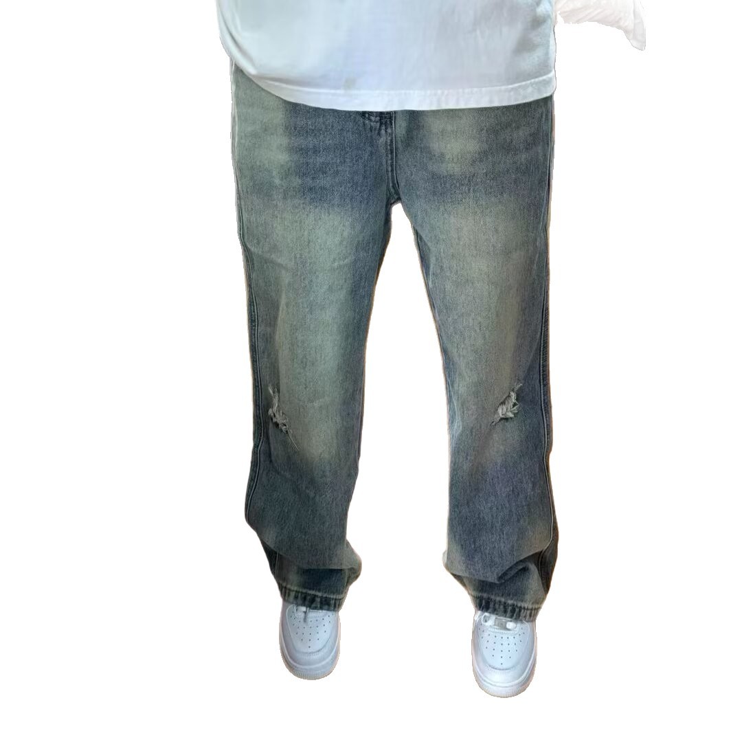 Jeans juveniles agujeros para hombres 2026 nuevos pantalones retro callejero delgado pantalones casuales recto para hombres