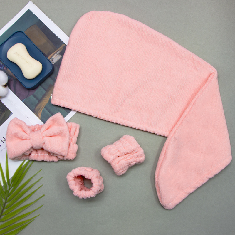 Ultra-Fine Fiber Dry Shampoo Hat for Women, Absorbent Hair Tying Band, Cute Face-Washing Waterproof Quick-Drying Bowknot Hair Ring Set