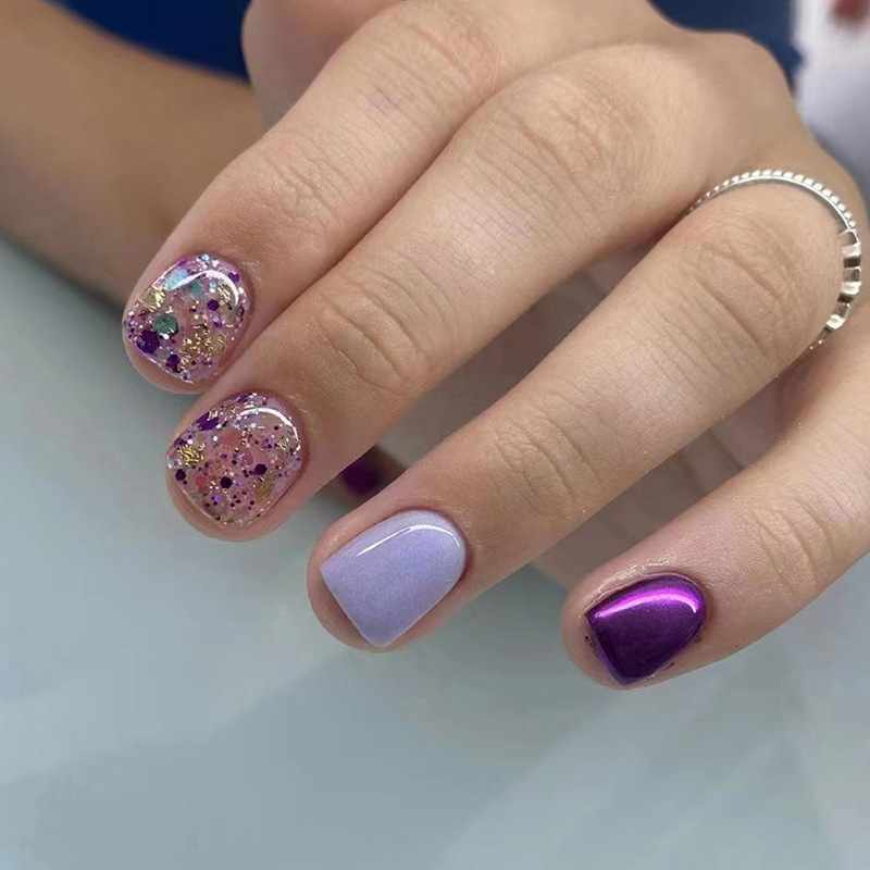 Fairy purple romantic gentle purple dream flash big sequins stars colorful personality manicure wear nail detachable
