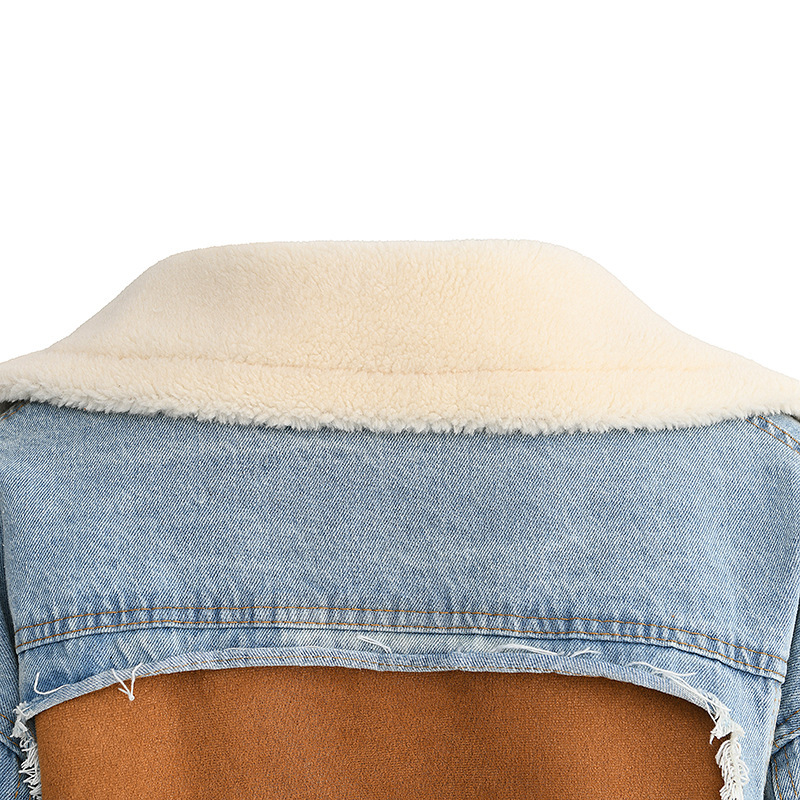 Women's Denim Patchwork Coat With Lamb Wool Lining For Winter_voghion.com