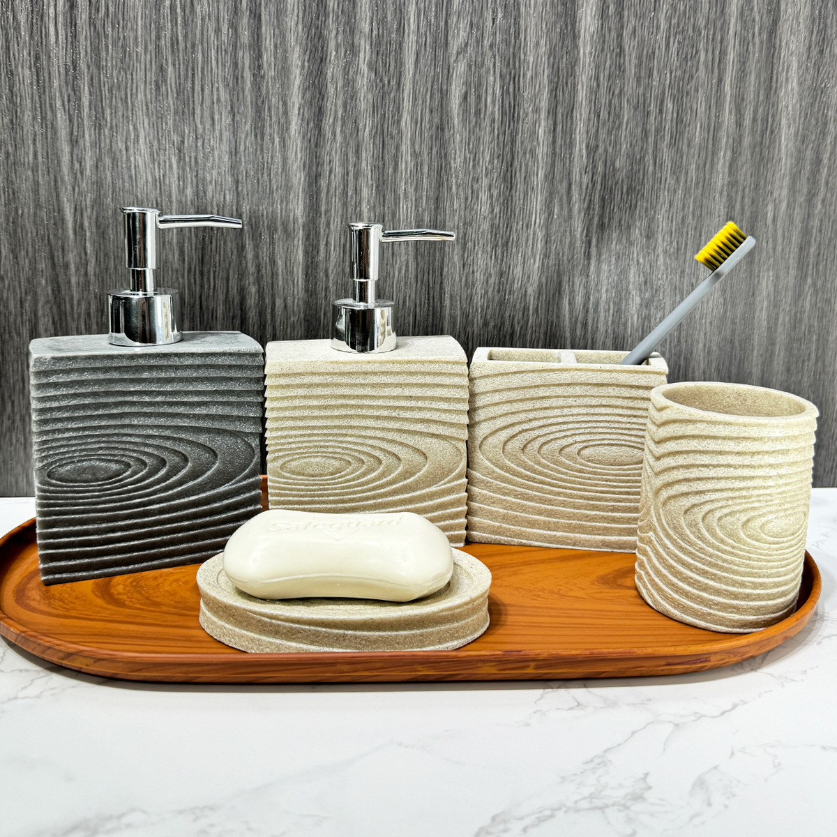 Baño de hotel de cuatro piezas de baño de resina de piedra arenisca conjunto de baño doméstico decoración de baño boca de taza de cocina