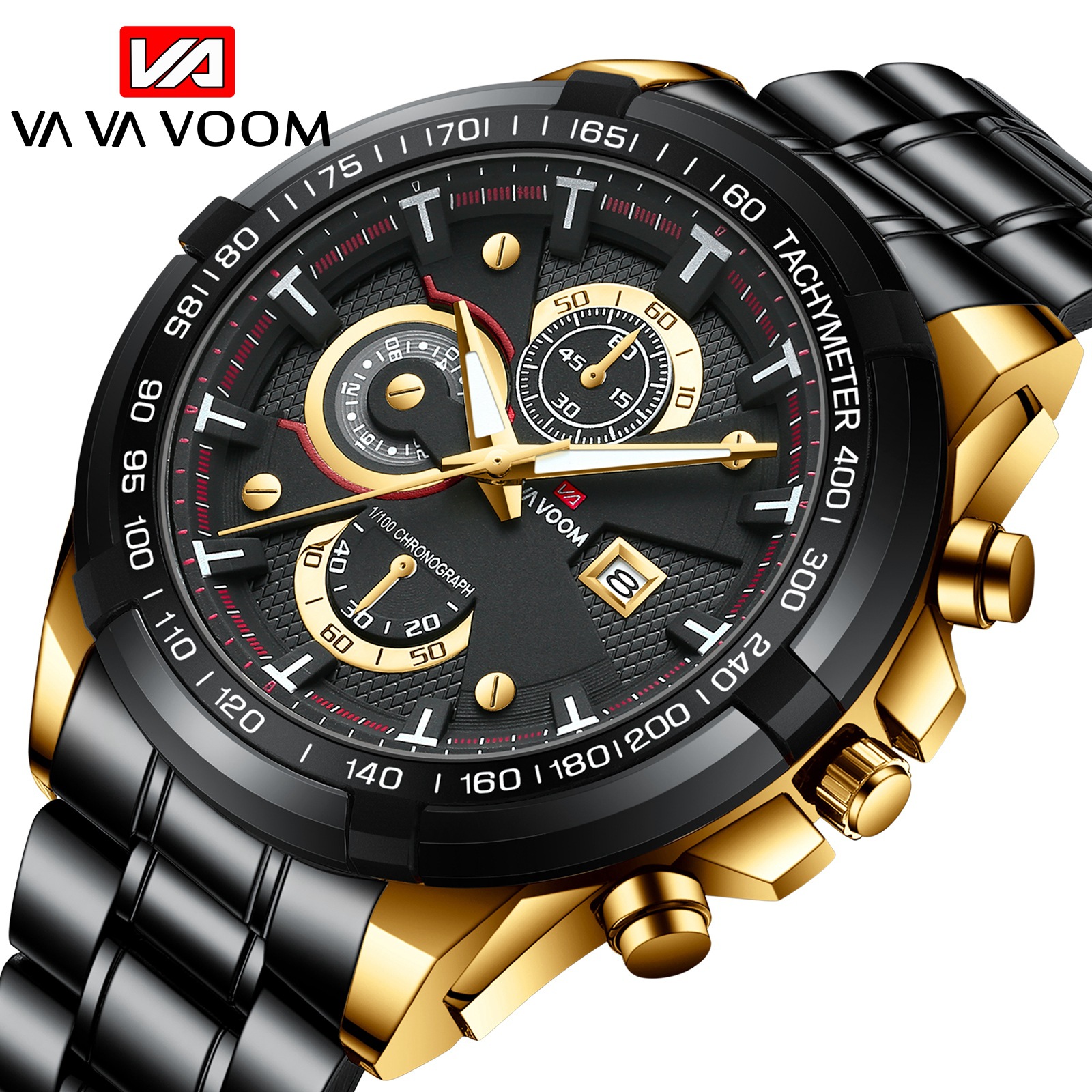 VAVA VOOM 2323 nuevo calendario casual de negocios creativo falso movimiento de cuarzo de tres ojos reloj de correa de acero para hombre