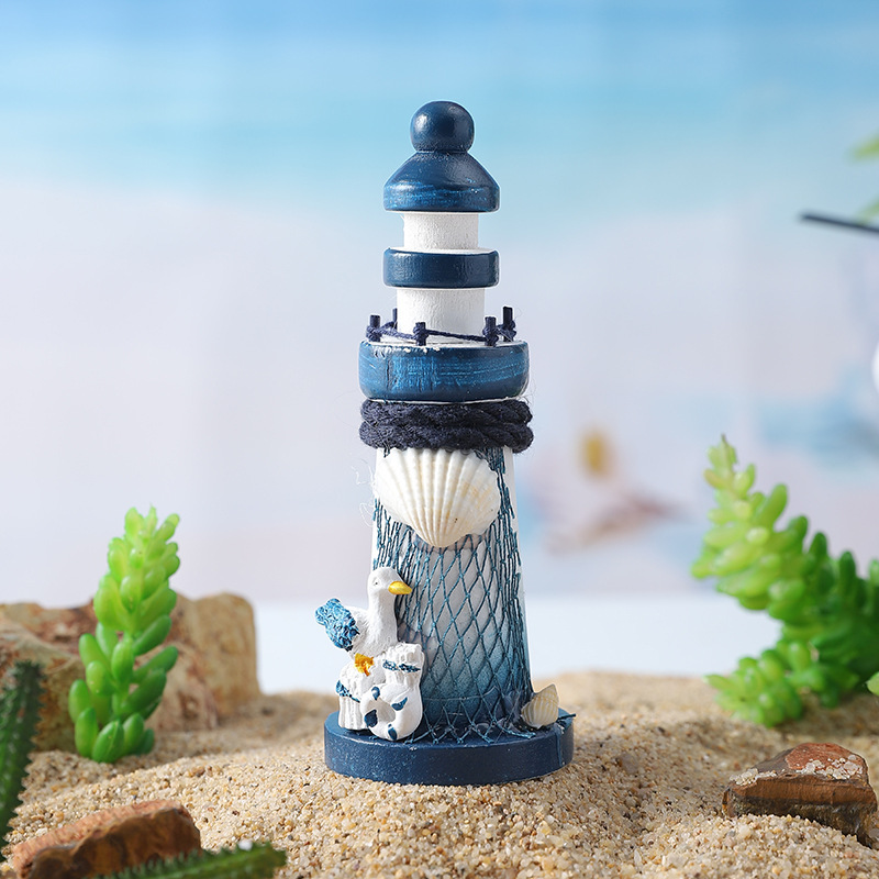 Mediterranean Style Wooden Ocean Landscape Mini Lighthouse Ornaments Children's Room Decoration Gift Shooting Props